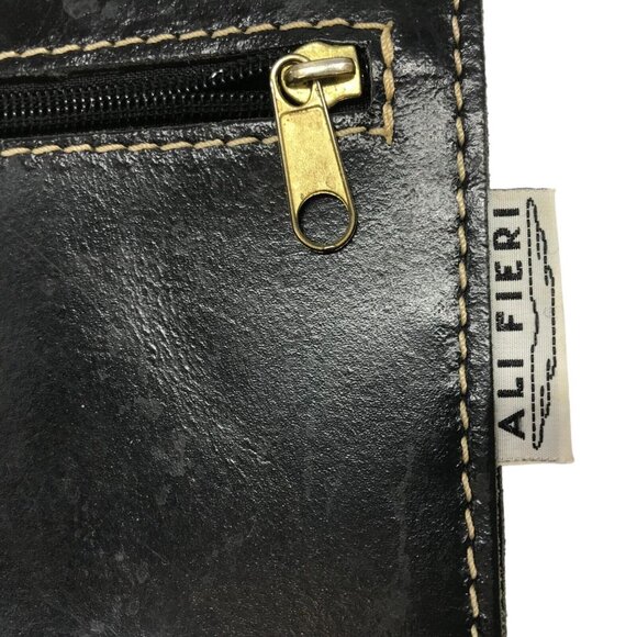 AliFieri Designer Black Leather Shoulder Bag 2 Strap Handles Handmade 11X13 - Picture 6 of 13